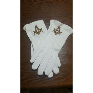 White Embroidered Dress Gloves Parade Masonic Pure Cotton Ceremonial Gloves